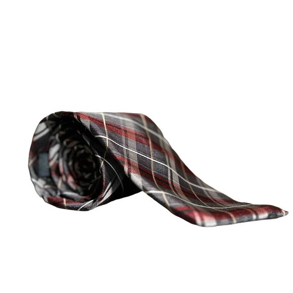 Pronto Uomo platinum red black gray plaid checkered luxury designer men’s tie - Picture 1 of 15
